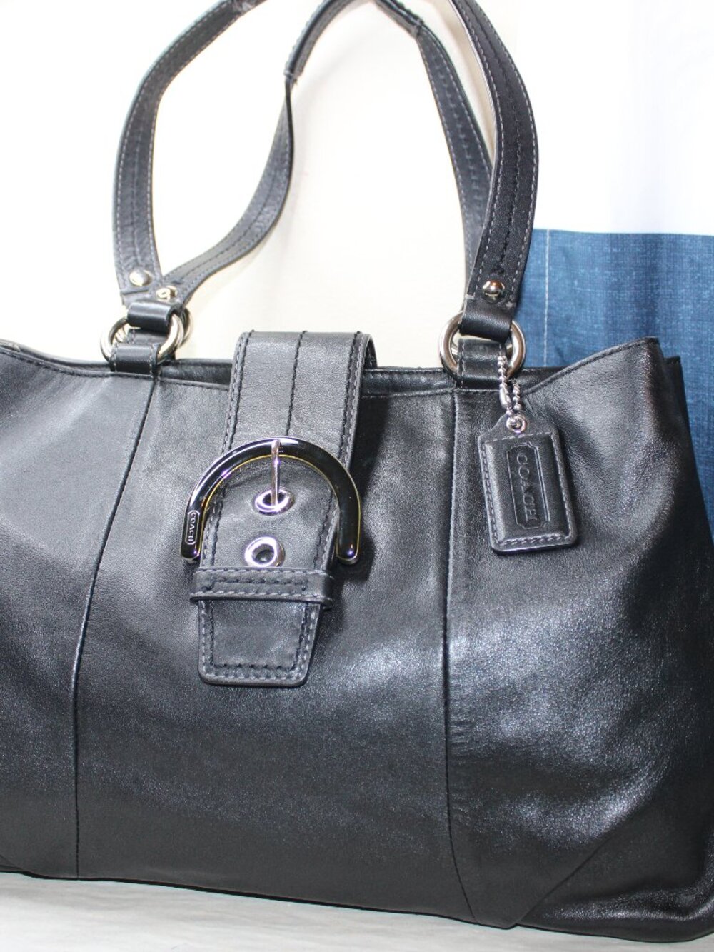 Vintage Coach Soho F18751 Black Leather Buckle Tote